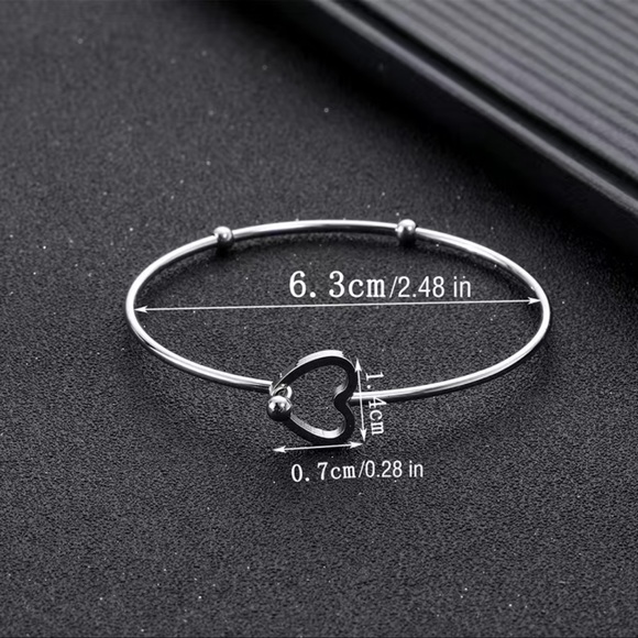 NWT ❤️ TITANIUM STAINLESS STEEL SILVER WIRE OPEN HEART BRACELET Unisex One Size - Picture 7 of 7